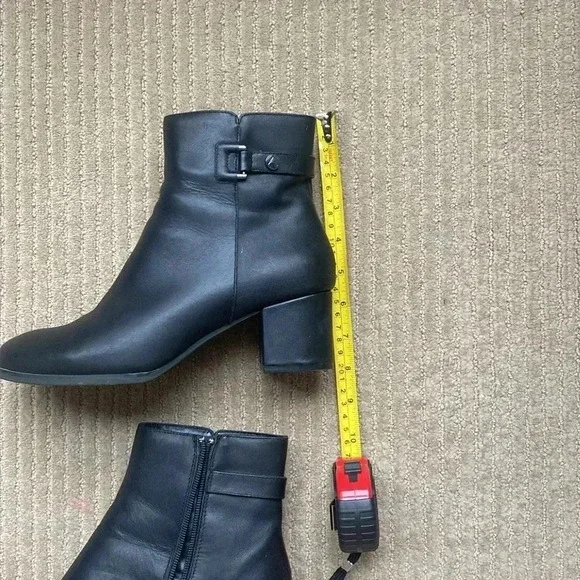 ARTICA Leather Ankle Boots, small medium heel, black, size 8.